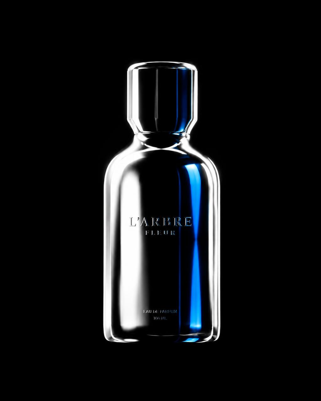 A single chrome fragrance bottle on black