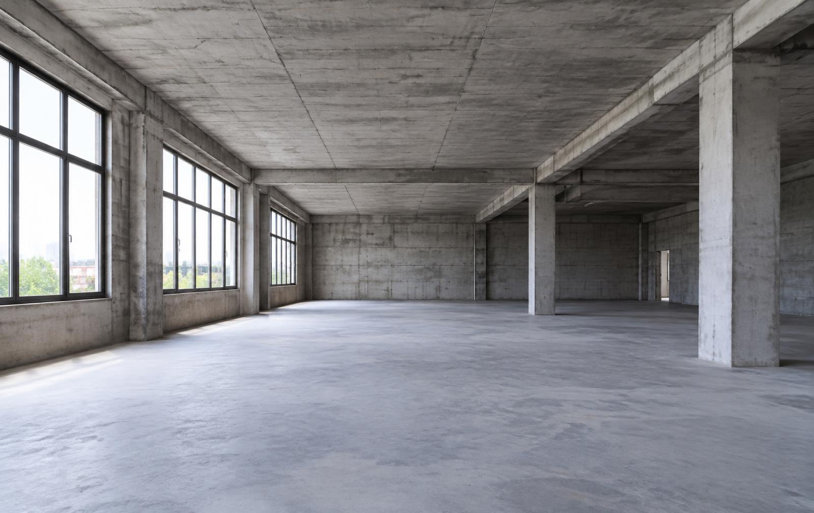 An empty concrete hall in daylight